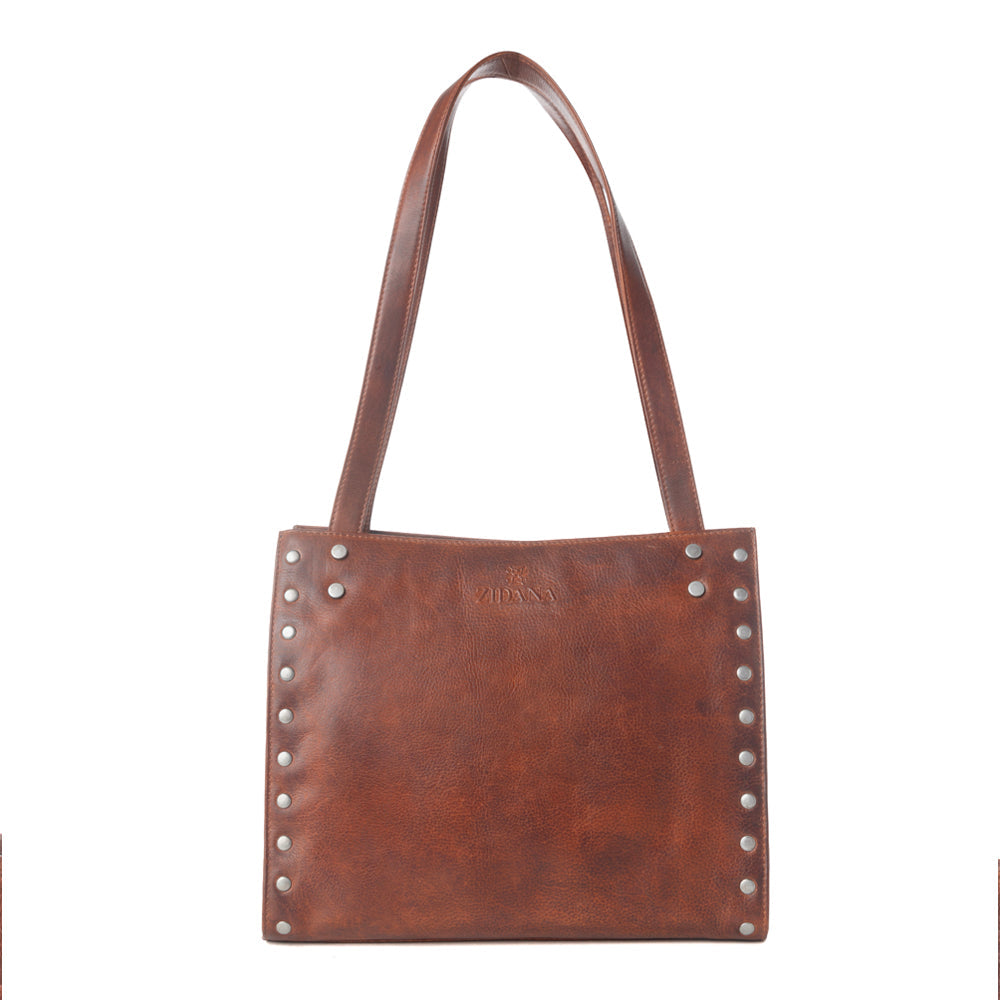 Myra Zidana Aria Amethyst Veg Tanned Leather Tote Bag in Vintage Red