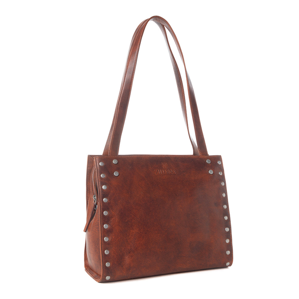 Myra Zidana Aria Amethyst Veg Tanned Leather Tote Bag in Vintage Red