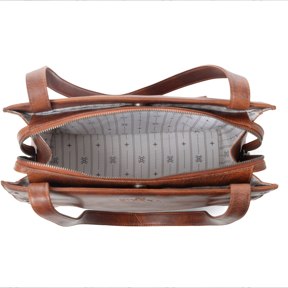 Myra Zidana Aria Amethyst Veg Tanned Leather Tote Bag in Vintage Red