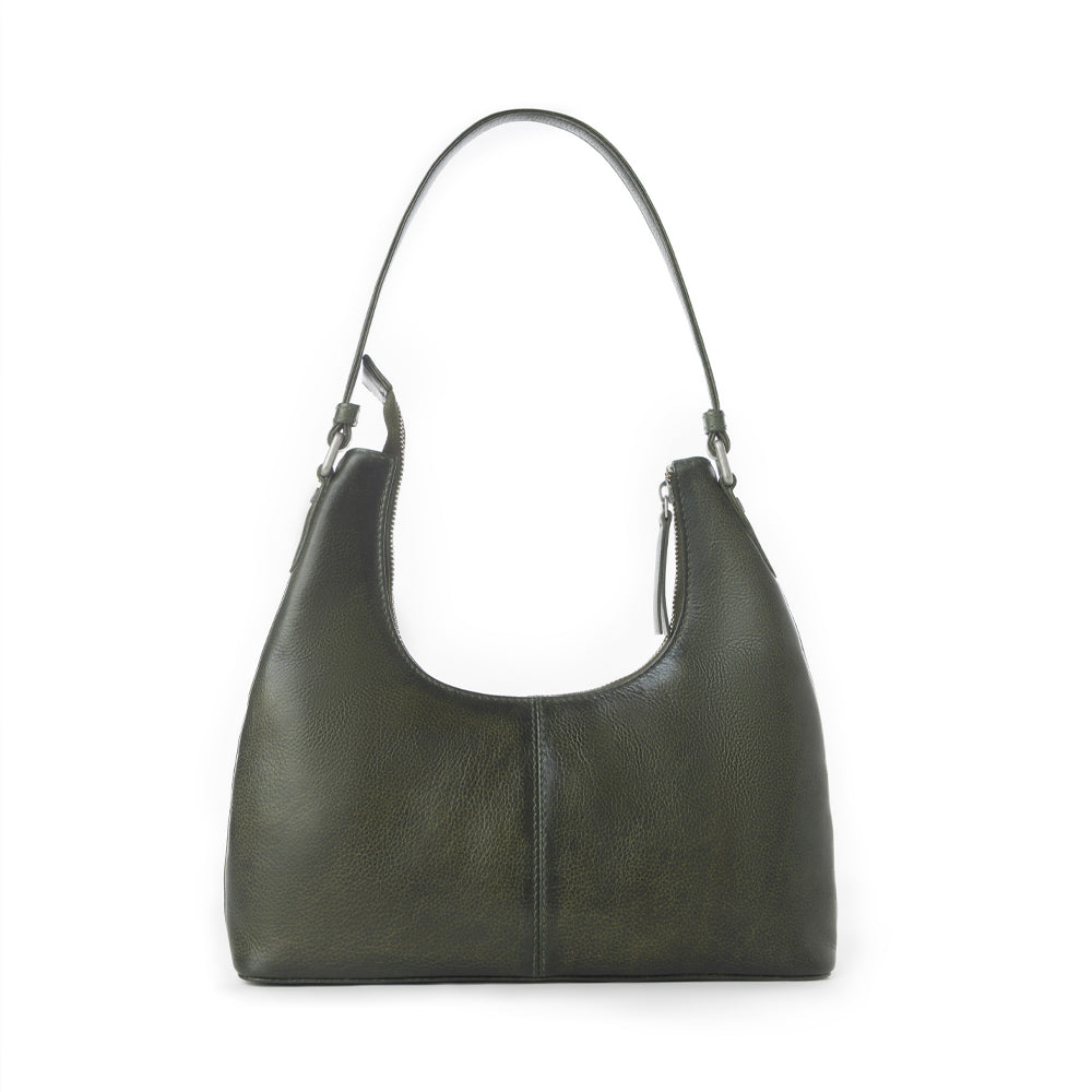 Myra Zidana Winchester Loop Veg Tanned Leather Shoulder Bag in Midnight Olive