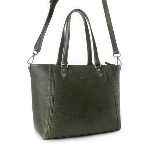 Myra Zidana Arista Bloom Veg Tanned Leather Handbag in Smoky Green