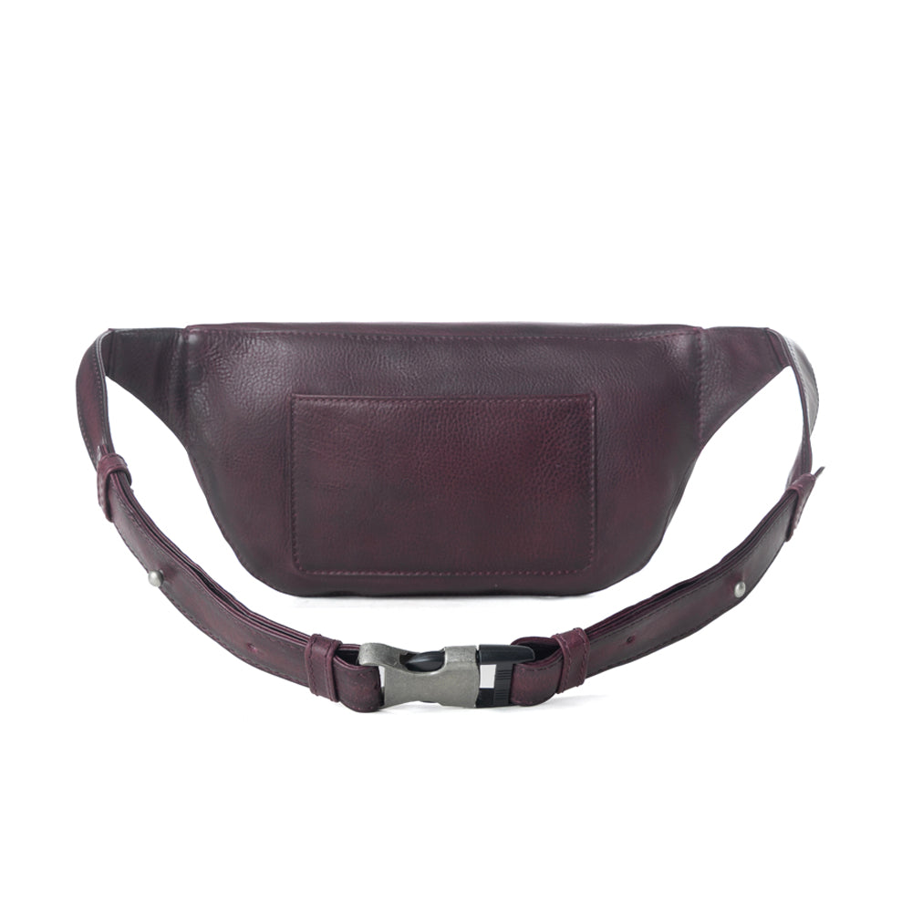 Myra Zidana Amarillo Handstitched Veg Tanned Leather Fanny Pack in Wildrose Plum
