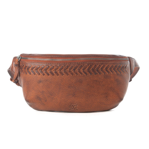 Myra Zidana Amarillo Handstitched Veg Tanned Leather Fanny Pack in Crimson Storm