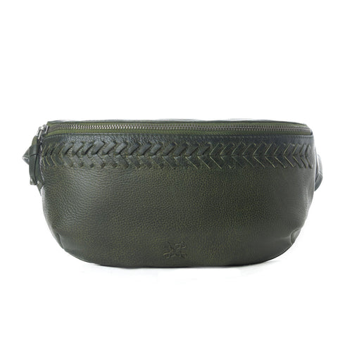 Myra Zidana Amarillo Handstitched Veg Tanned Leather Fanny Pack in Saddle Moss