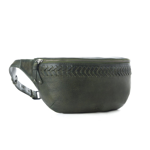 Myra Zidana Amarillo Handstitched Veg Tanned Leather Fanny Pack in Saddle Moss