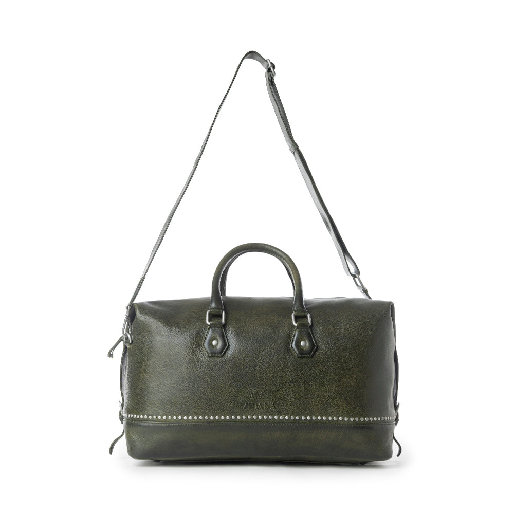 Myra Zidana Sundown Plains Veg Tanned Leather Traveller Bag in Sage Green