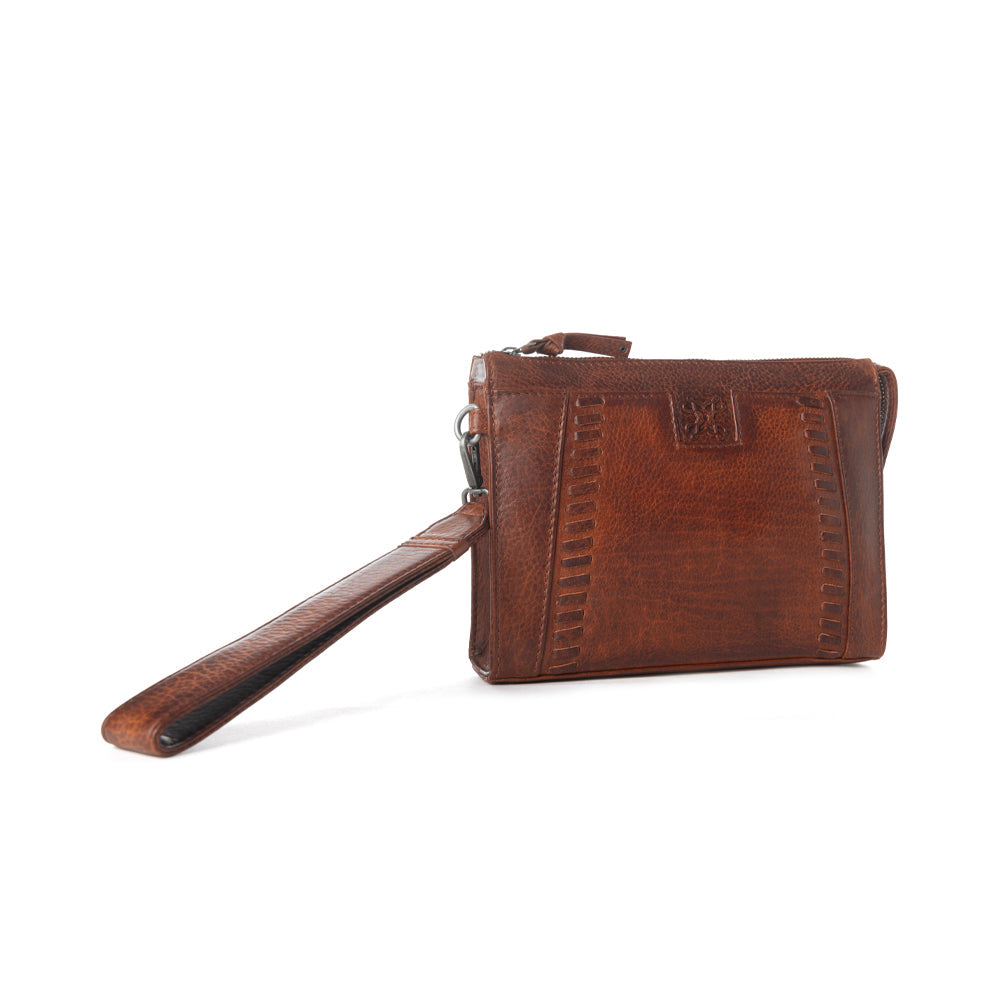 Myra Zidana Bandera Ridge Veg Tanned Leather Wristlet in Vintage Bourbon