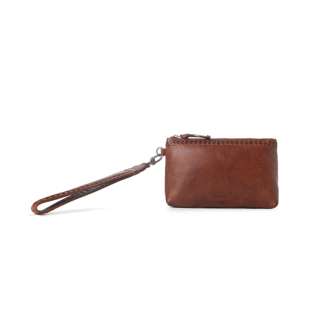 Myra Zidana Ethel Mini Veg Tanned Leather Wristlet in Redwood