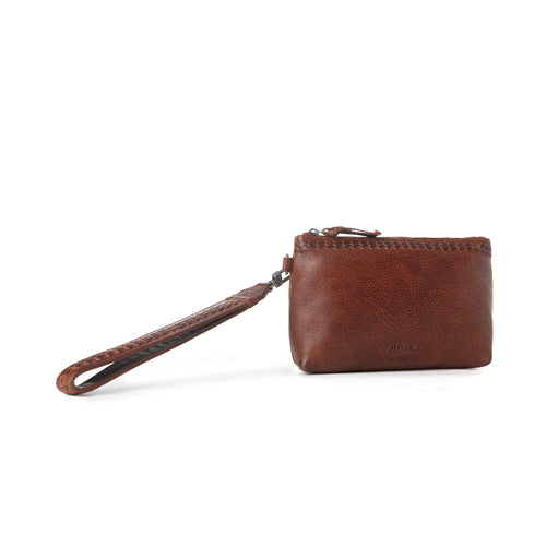 Myra Zidana Ethel Mini Veg Tanned Leather Wristlet in Redwood