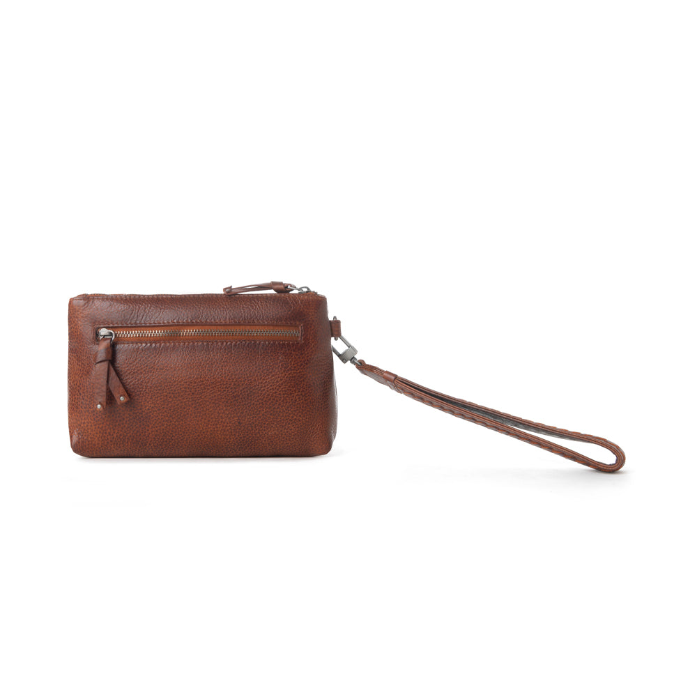 Myra Zidana Ethel Mini Veg Tanned Leather Wristlet in Redwood
