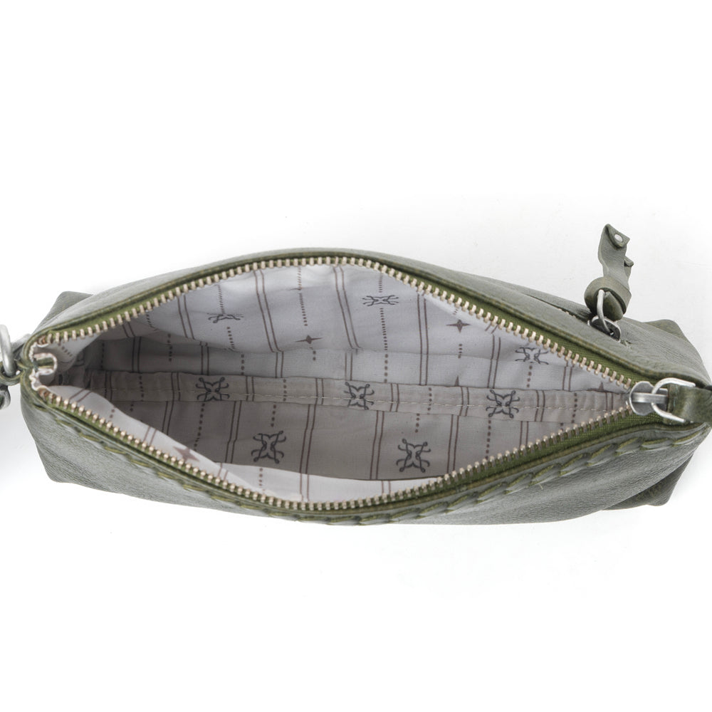 Myra Zidana Ethel Mini Veg Tanned Leather Wristlet in Ashen Sage