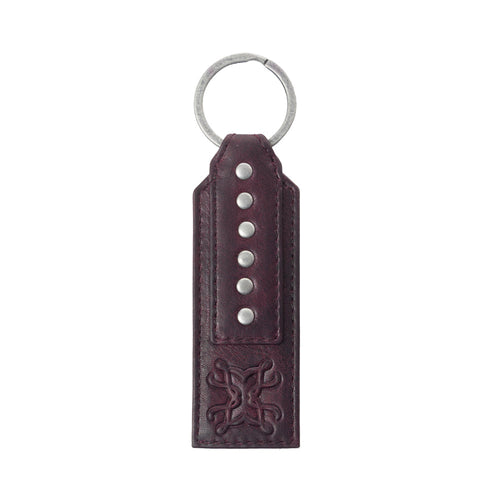 Myra Zidana Highland Studded Veg Tanned Leather Keyfob in Maroon Smoke