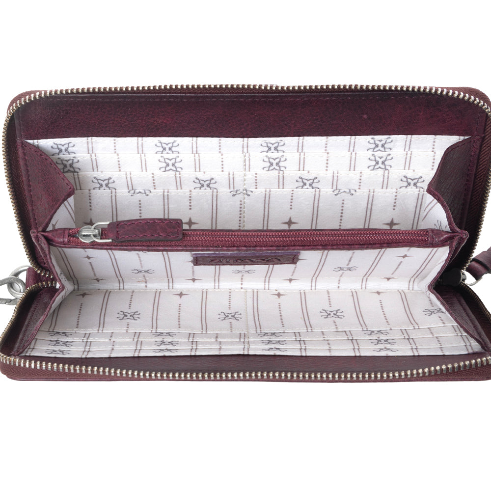 Myra Zidana Elko Braided Veg Tanned Leather Wallet in Merlot Smoke