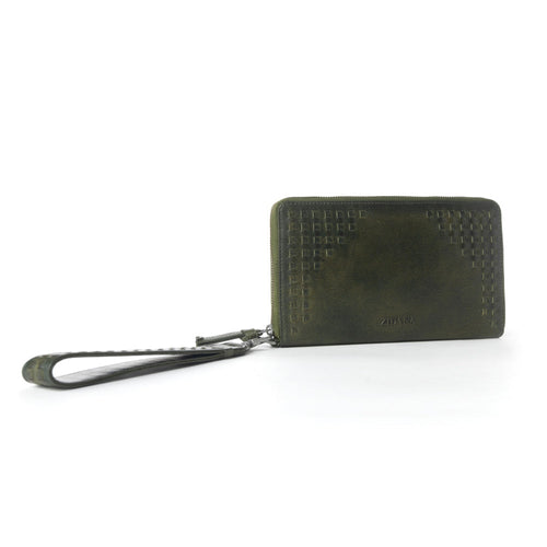 Myra Zidana Elko Braided Veg Tanned Leather Wallet in Obsidian Green