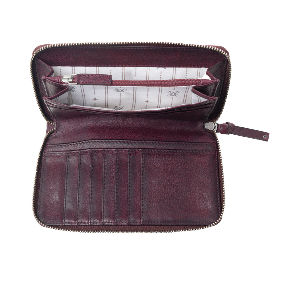 Myra Zidana Astra Studded Veg Tanned Leather Wallet in Mulberry Dusk