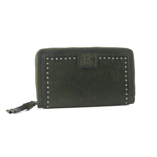 Myra Zidana Astra Studded Veg Tanned Leather Wallet in Velvet Moss