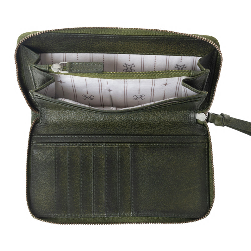 Myra Zidana Astra Studded Veg Tanned Leather Wallet in Velvet Moss