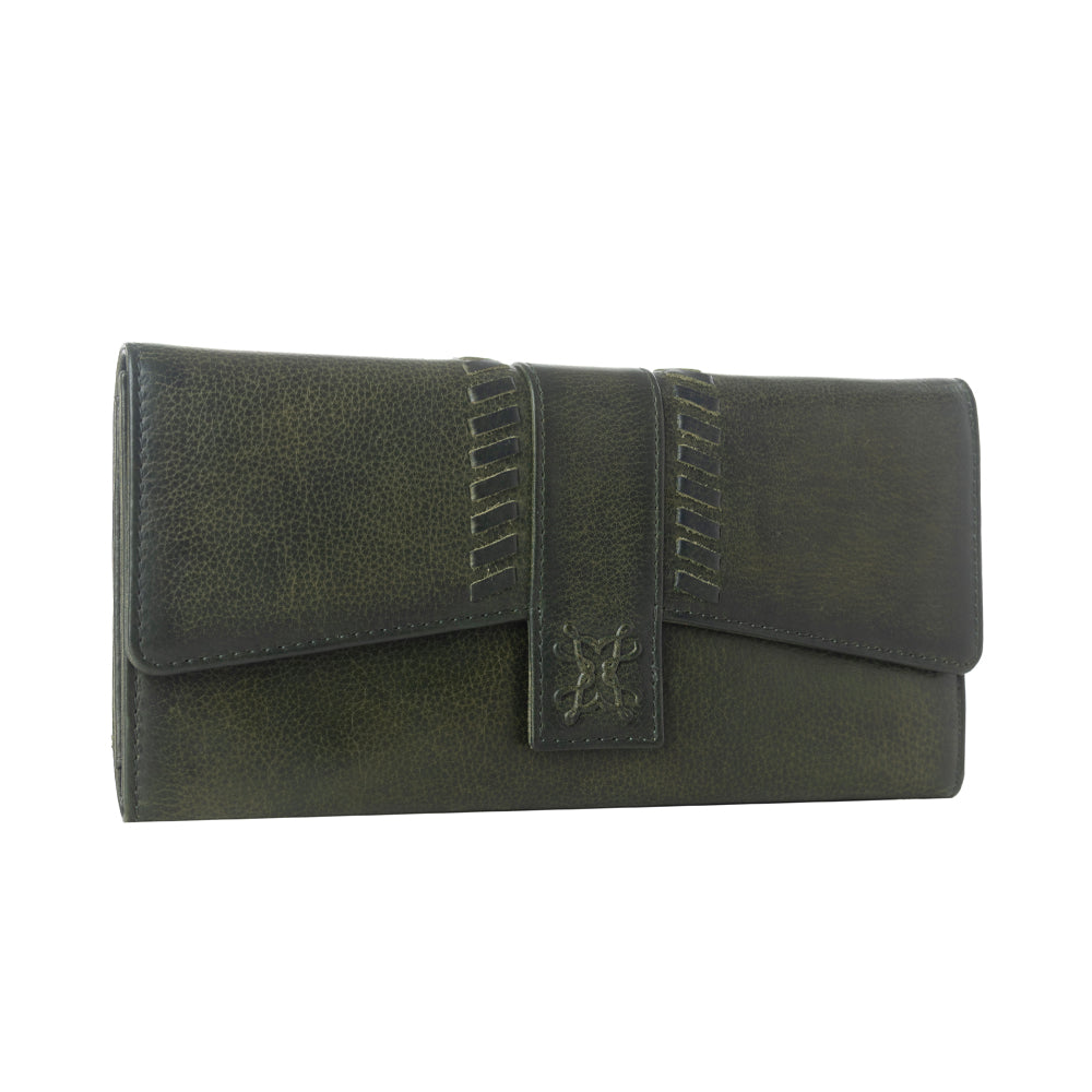 Myra Zidana Santa Fe Woven Veg Tanned Leather Wallet in Luna Green