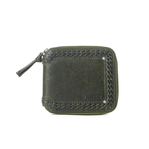 Zidana Dante Men's Veg Tanned Leather Wallet in Army Ivy