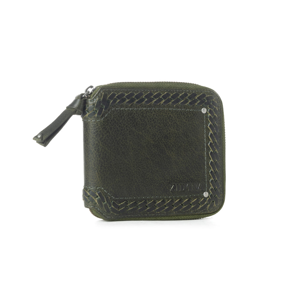 Zidana Dante Men's Veg Tanned Leather Wallet in Army Ivy