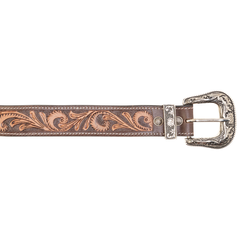 Rosabelle Handtooled Leather Belt for Women in Chestnut