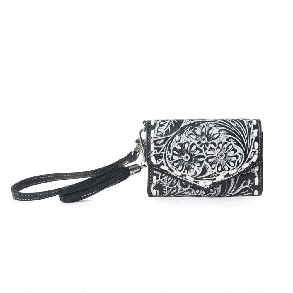 Myra Elise Handtooled Leather Wallet in Dark Mist