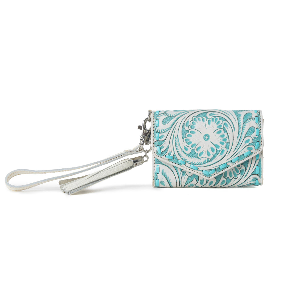 Myra Elise Handtooled Leather Wallet in Western Cyan