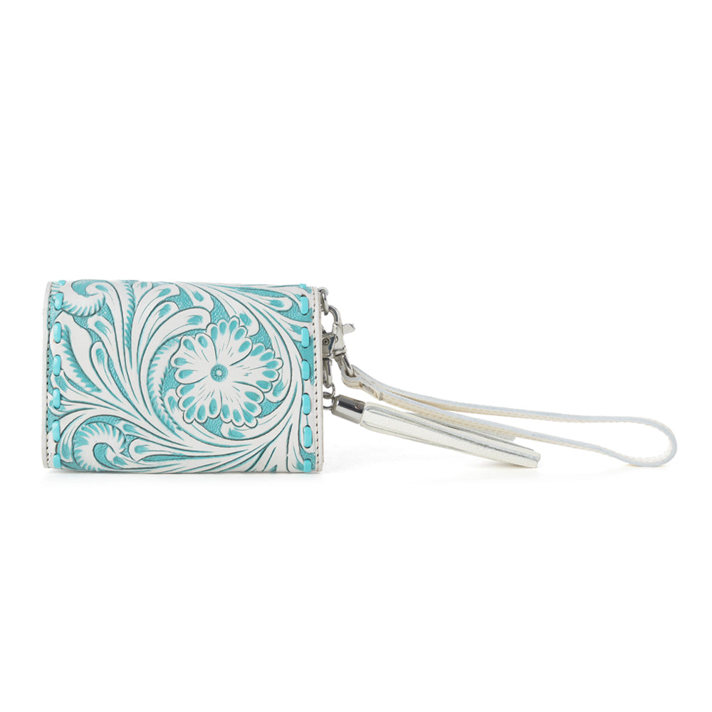 Myra Elise Handtooled Leather Wallet in Western Cyan