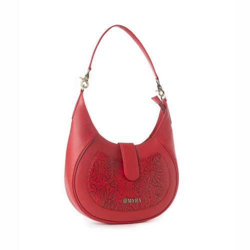 Myra Alanna Embossed Leather Bag in Wild Cherry