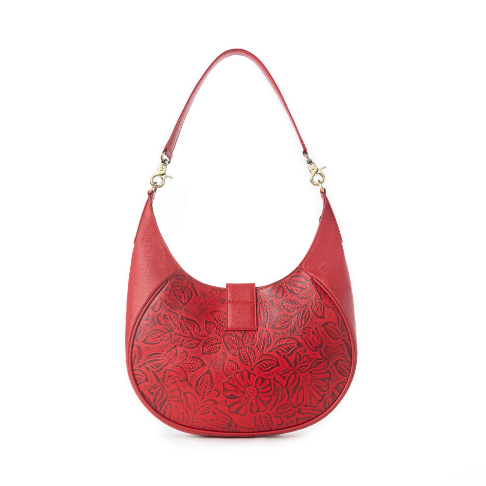 Myra Alanna Embossed Leather Bag in Wild Cherry