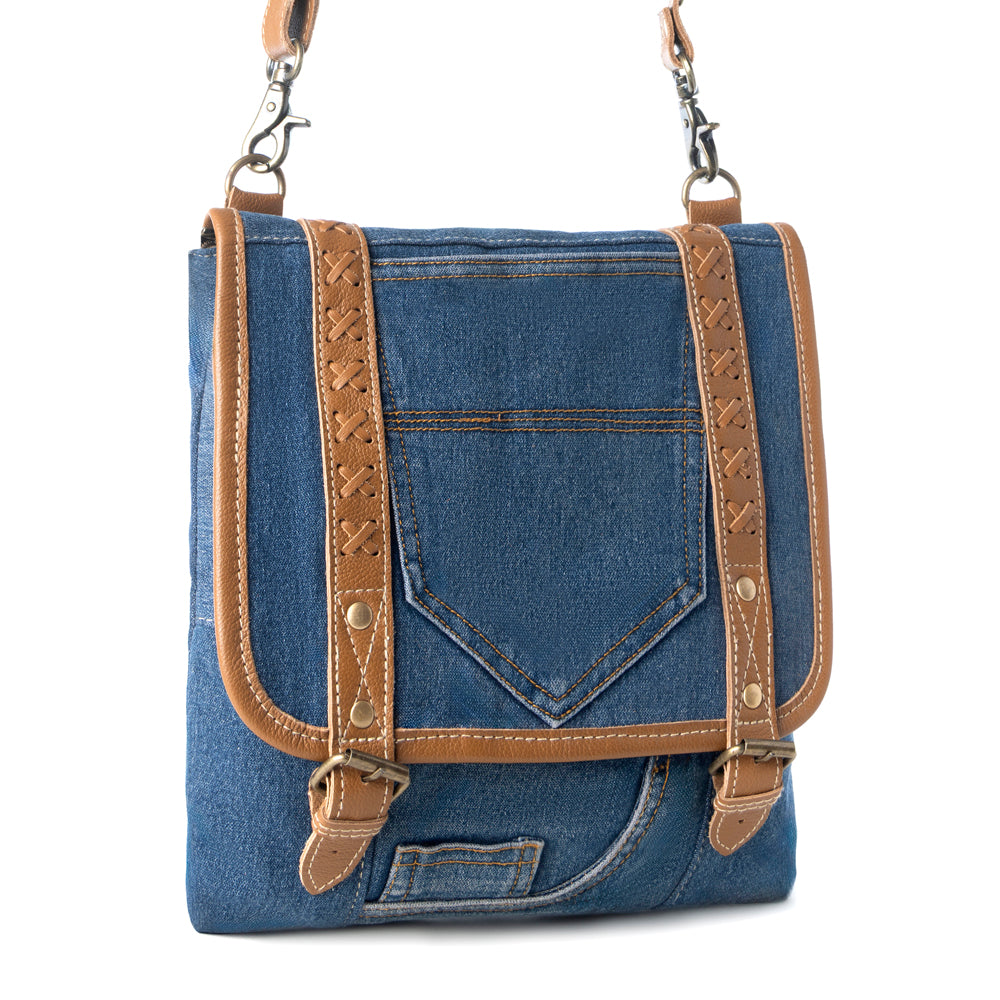 Dustrider upcycled canvas vintage style Concealed-Carry bag for Women in denim blue with leather
