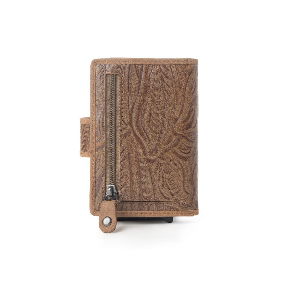 Myra Vintage Savanna Leather Credit Card Holder in Oak Brown