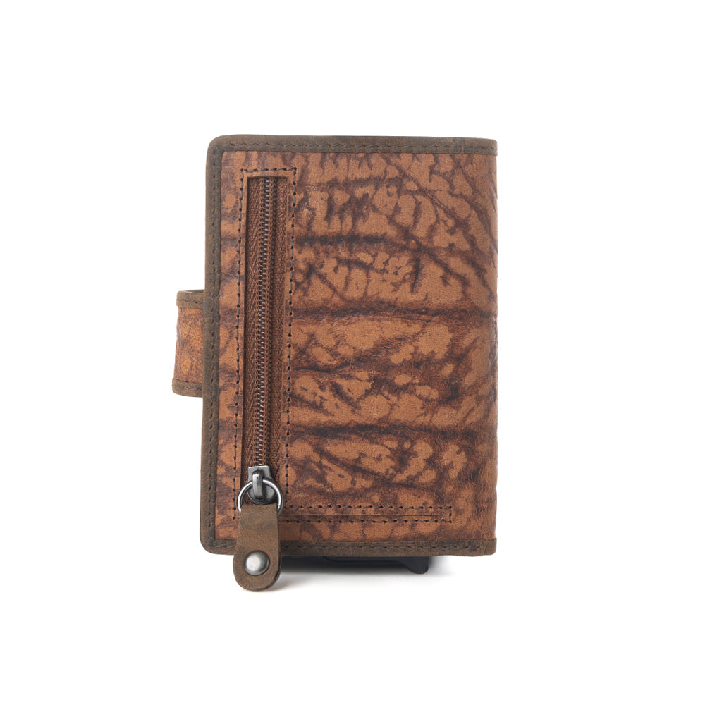 Myra Rugged Raven Leather Credit Card Holder in Canyon Amber