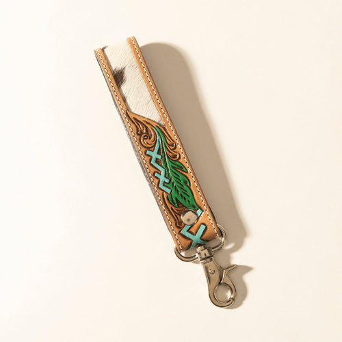 Myra Soaring Bloom Handtooled Leather Keyfob in Dakota Teal