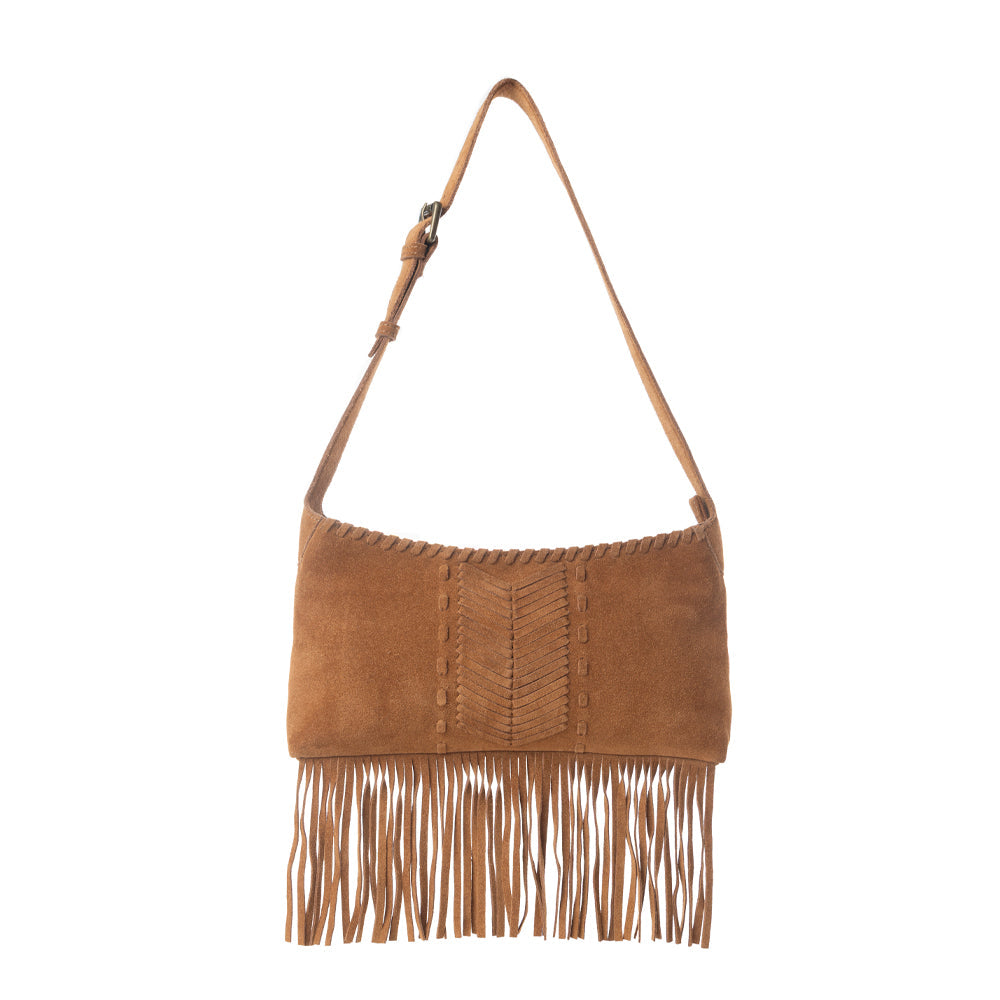 Myra Sierra Suede Fringed Leather Bag in Western Tan
