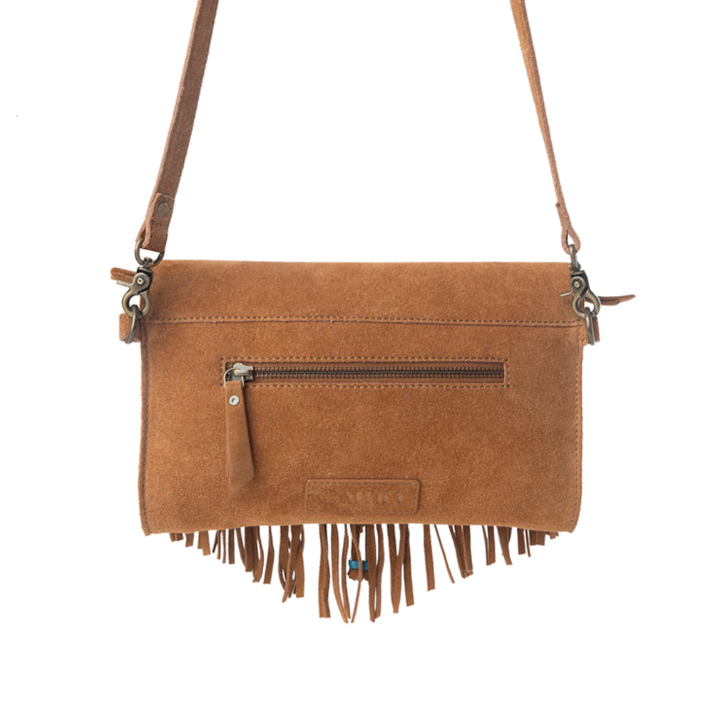 Myra Texas Mist Fringed Leather Bag in Rustwood with Concho Accent