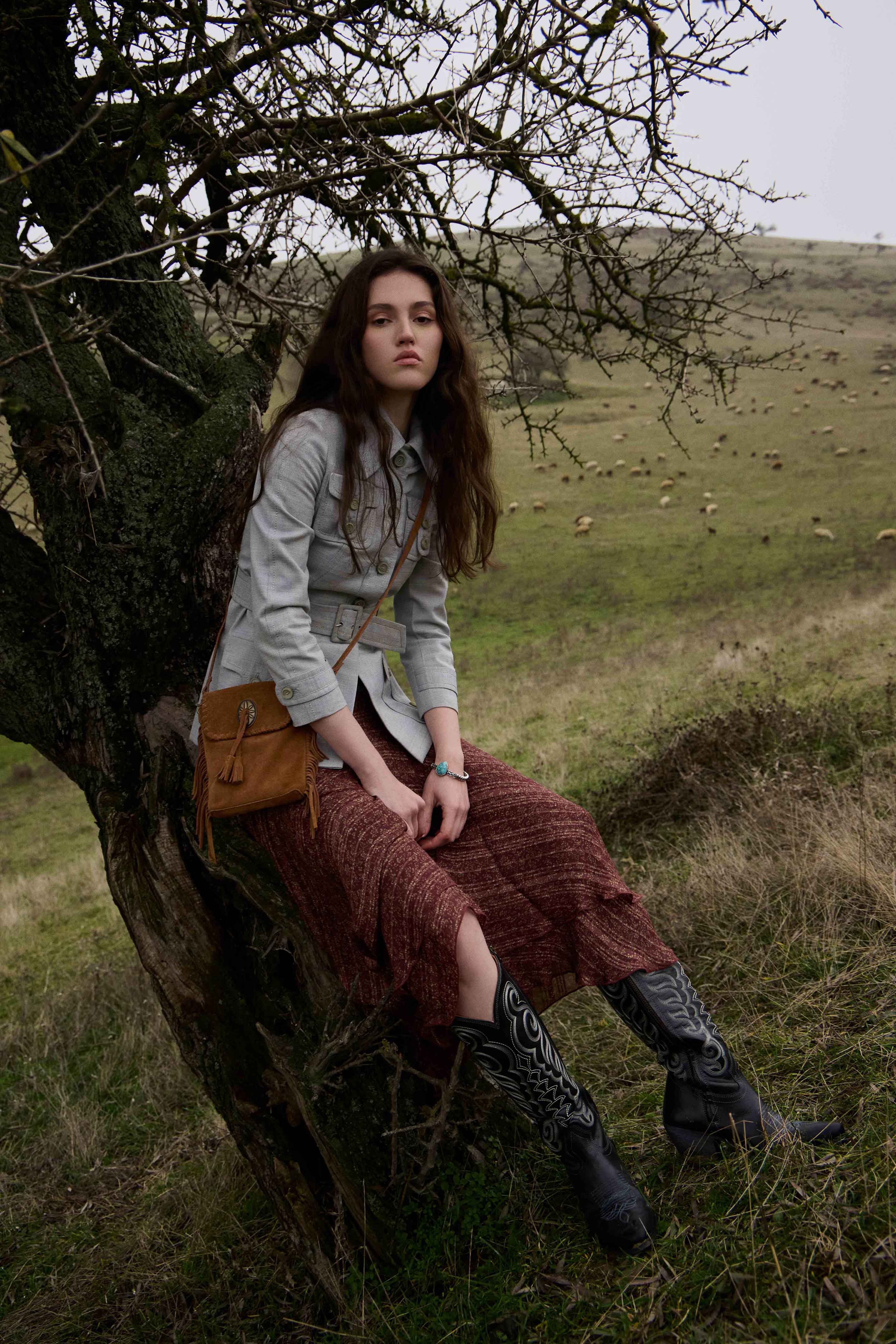 Myra Prairie Drift Fringed Leather Bag in Rodeo Bronze with Concho Accent