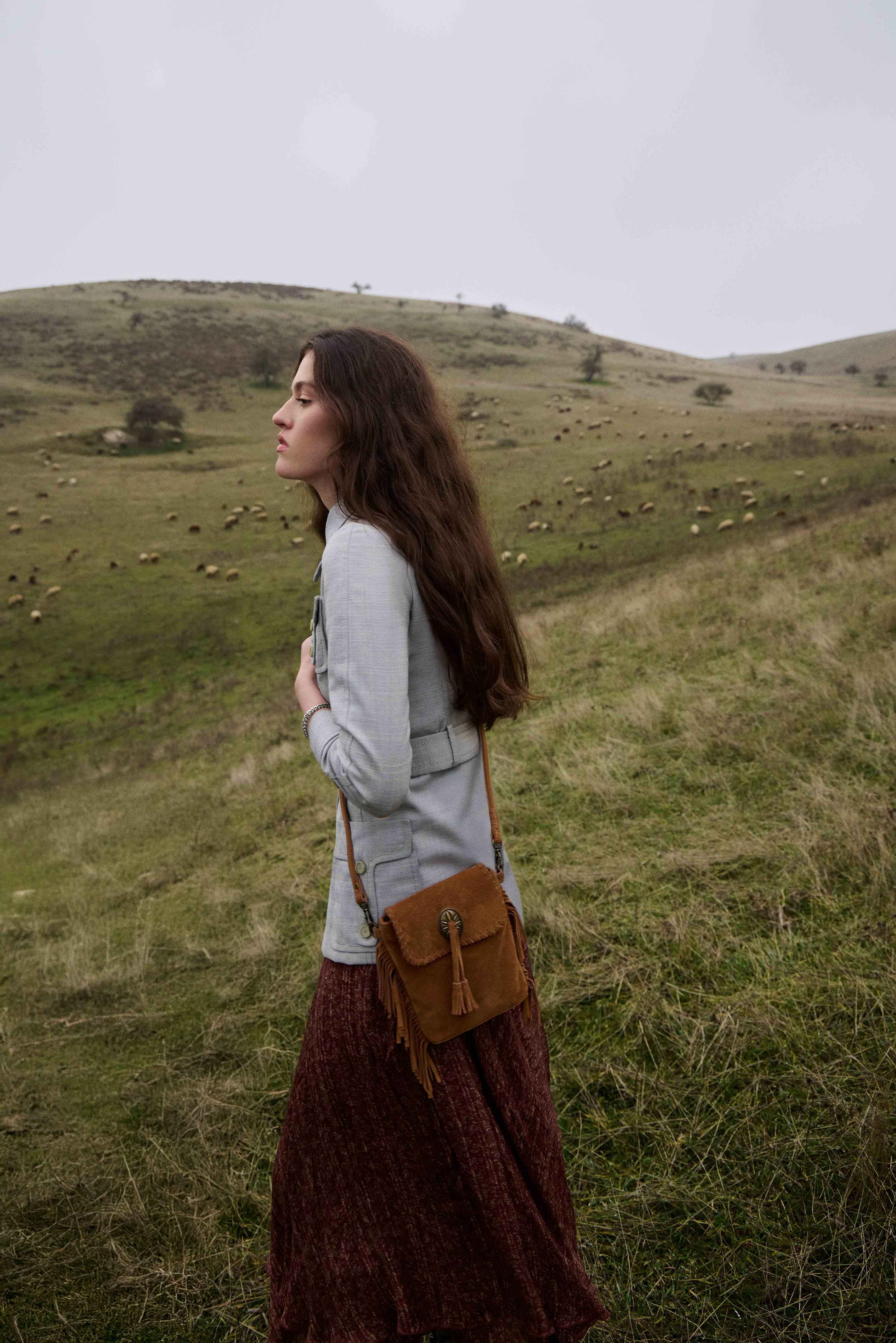 Myra Prairie Drift Fringed Leather Bag in Rodeo Bronze with Concho Accent