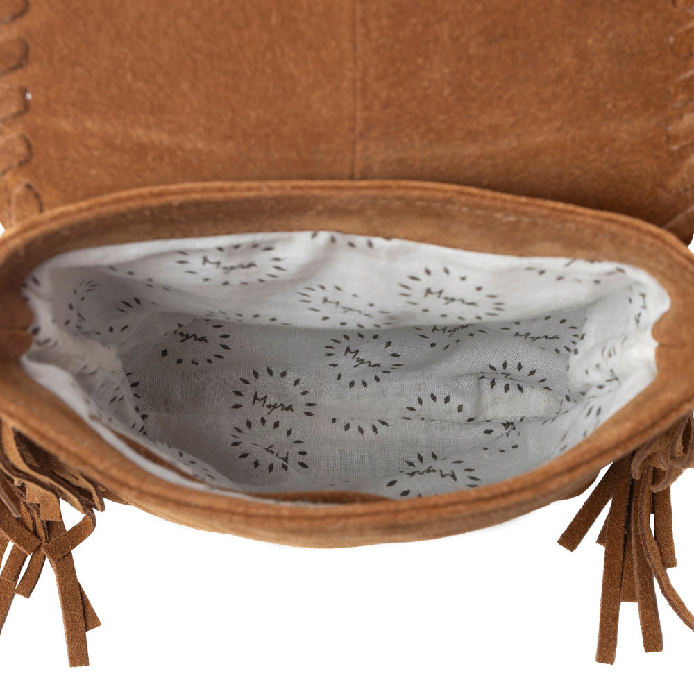 Myra Prairie Drift Fringed Leather Bag in Rodeo Bronze with Concho Accent