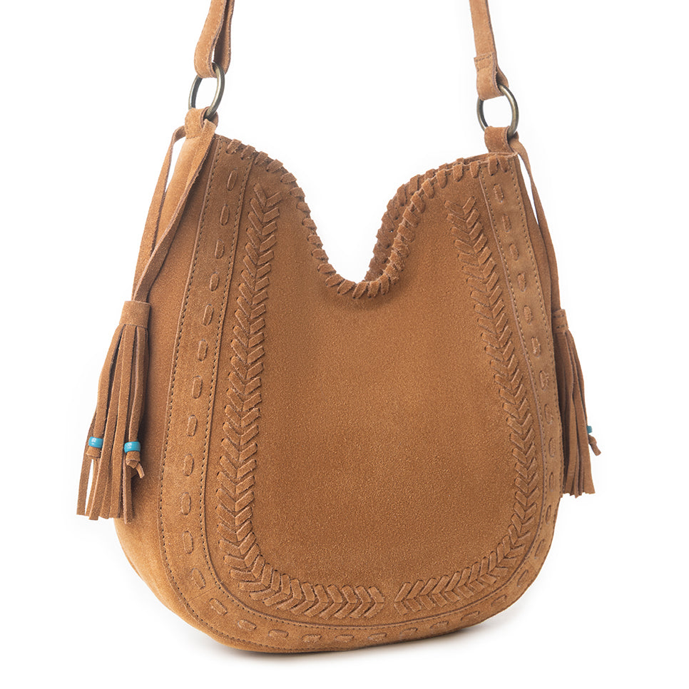 Myra Savannah Sunset Fringed Leather Bag in Deep Mocha