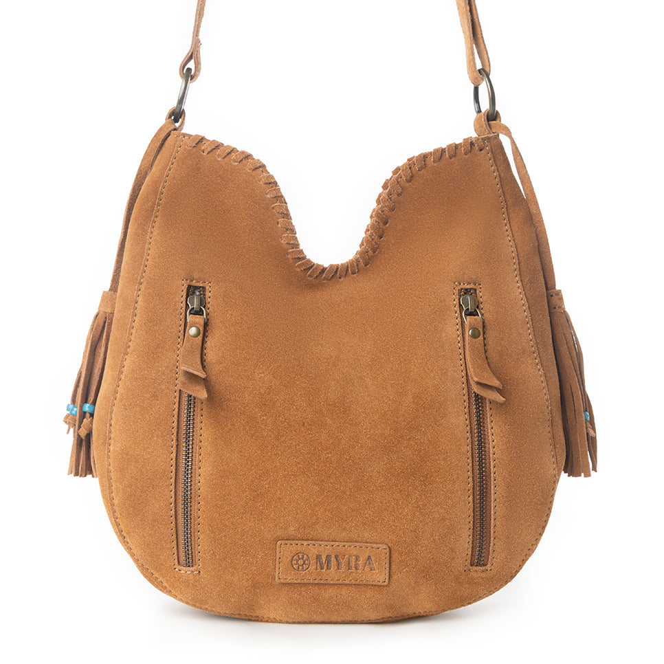 Myra Savannah Sunset Fringed Leather Bag in Deep Mocha