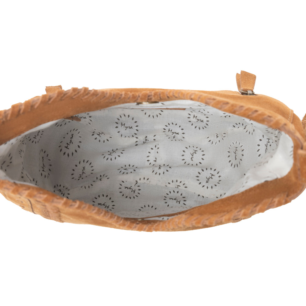 Myra Savannah Sunset Fringed Leather Bag in Deep Mocha