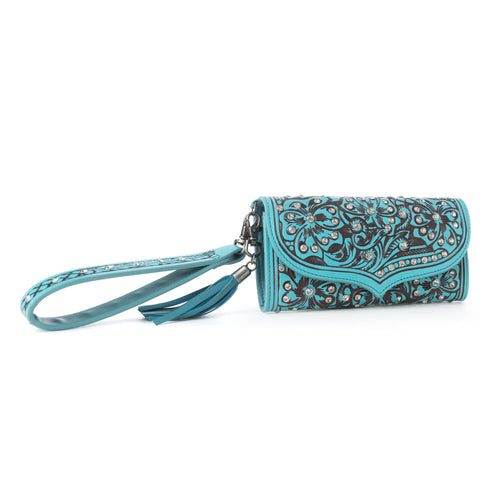 Myra Wildflower Story Handtooled Leather Wallet in Crystal Jade
