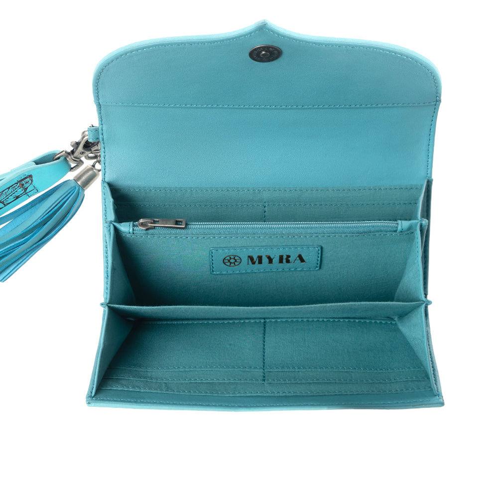 Myra Wildflower Story Handtooled Leather Wallet in Crystal Jade