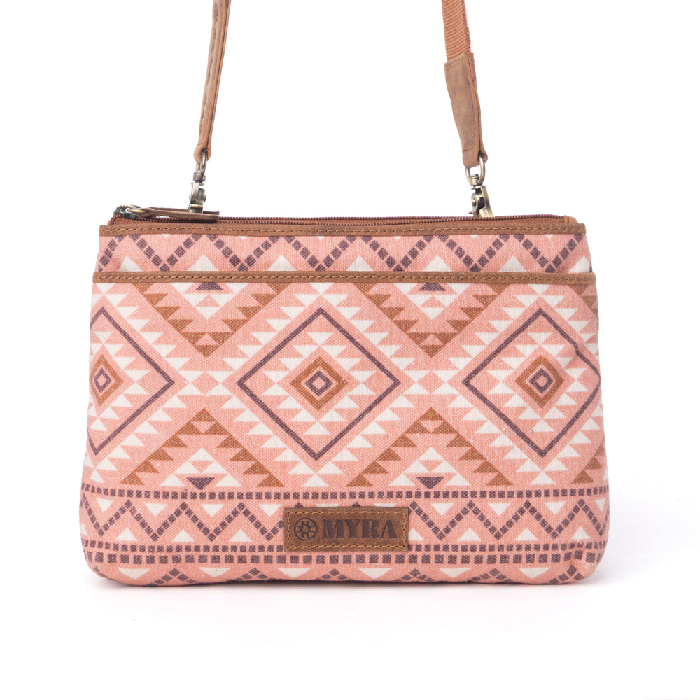 Tribal Hollow Cotton & Leather Crossbody Bag in Terra Cider