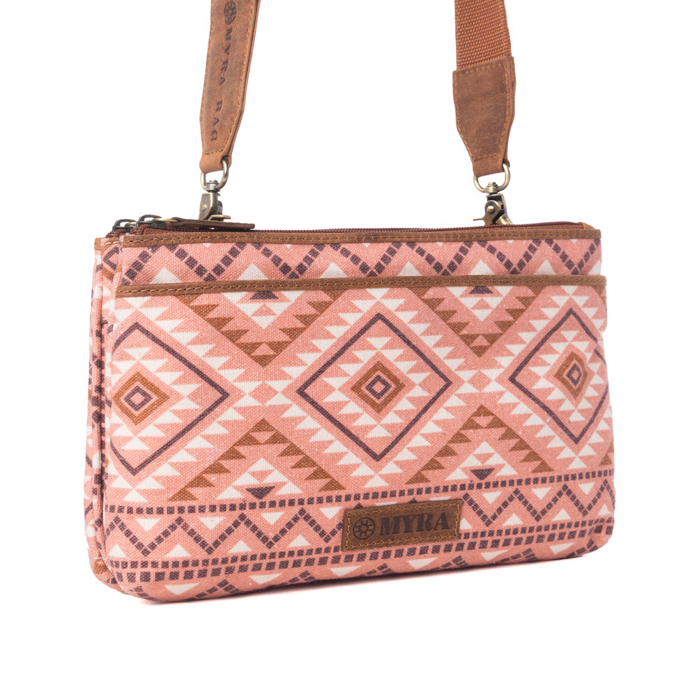 Tribal Hollow Cotton & Leather Crossbody Bag in Terra Cider