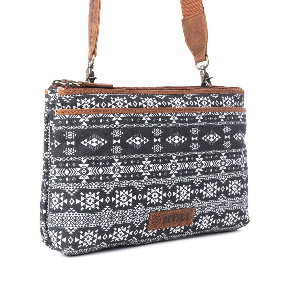 Tribal Hollow Cotton & Leather Crossbody Bag in Midnight Onyx