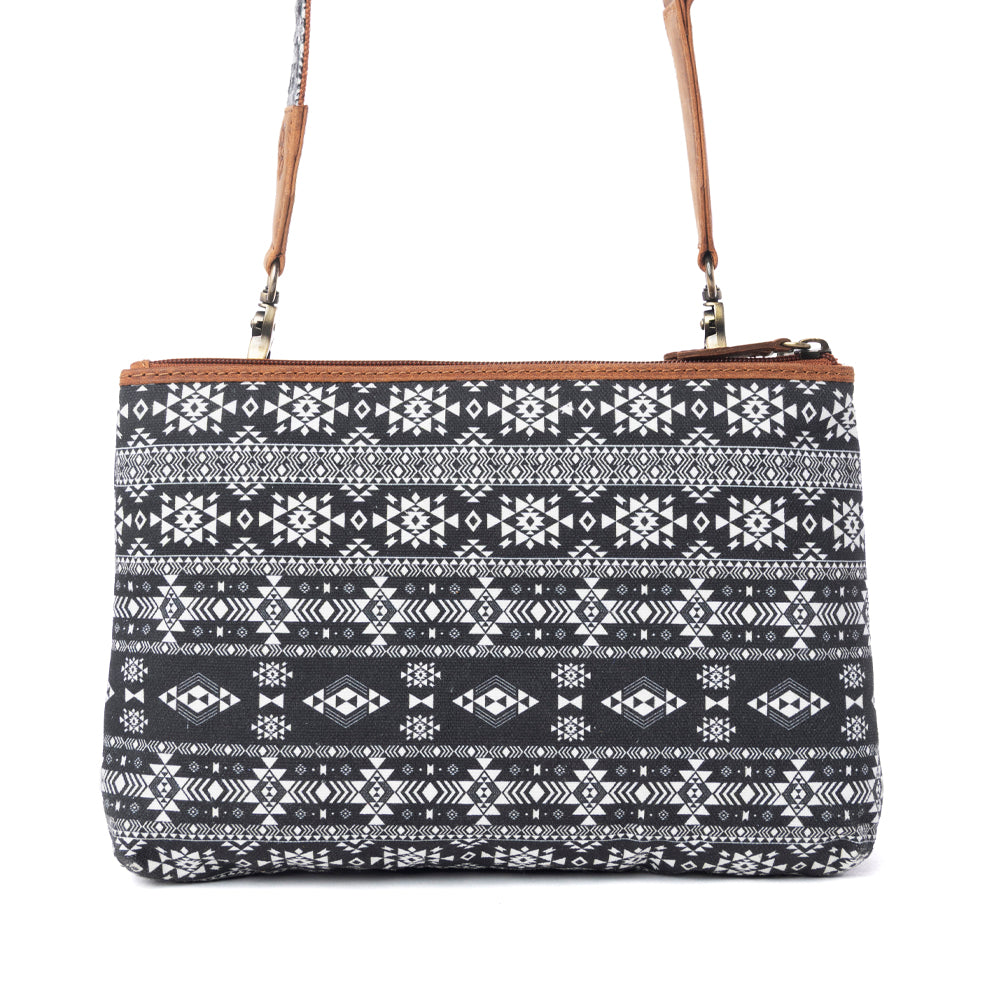 Tribal Hollow Cotton & Leather Crossbody Bag in Midnight Onyx