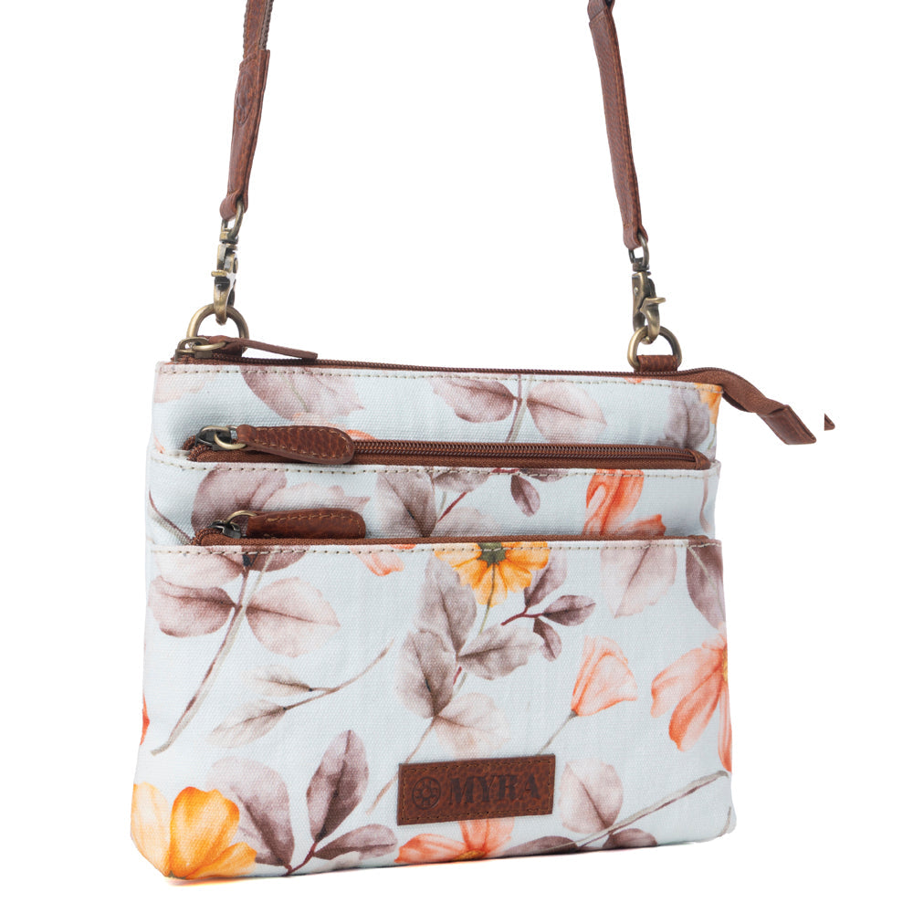 Maple Ridge Cotton & Leather Crossbody Bag in Powder Sky