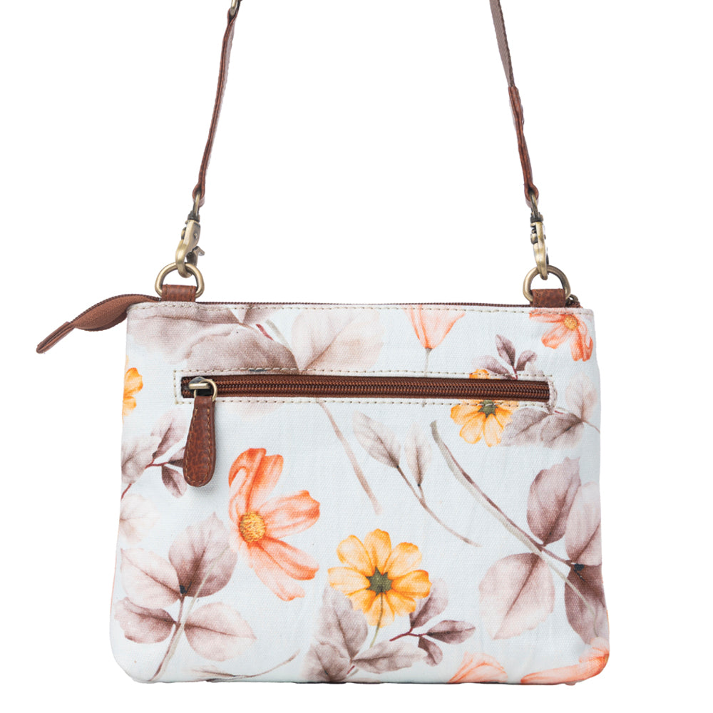 Maple Ridge Cotton & Leather Crossbody Bag in Powder Sky